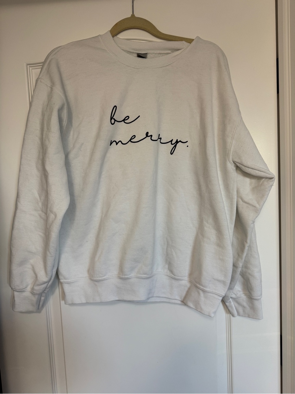 Gildan White "be merry." Crewneck Sweatshirt